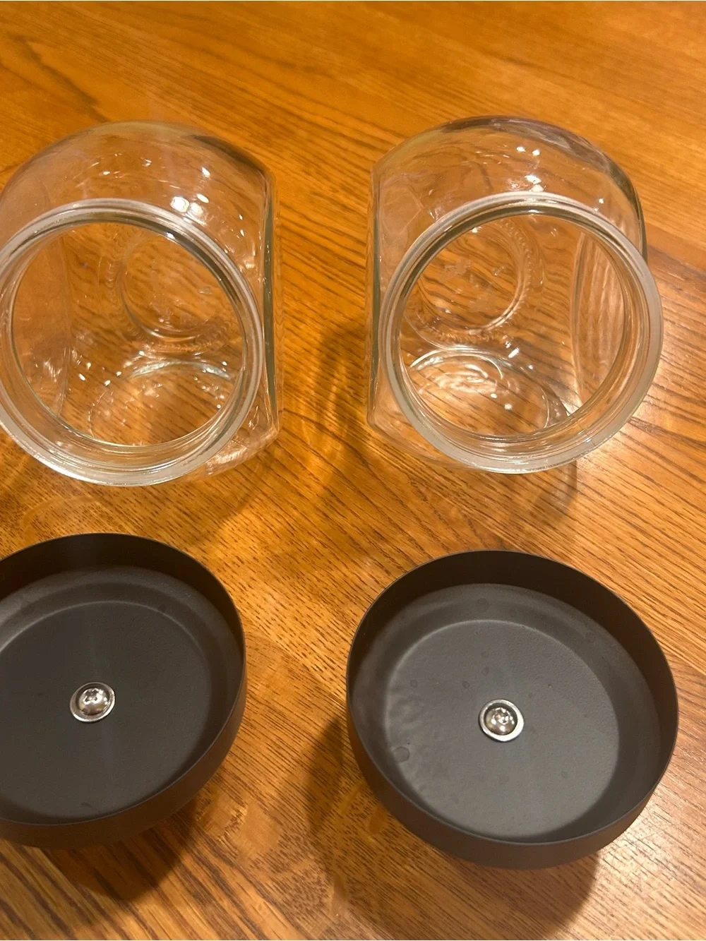 Clear Glass Storage Canister Set with Black metal Lids and Crystal Knobs